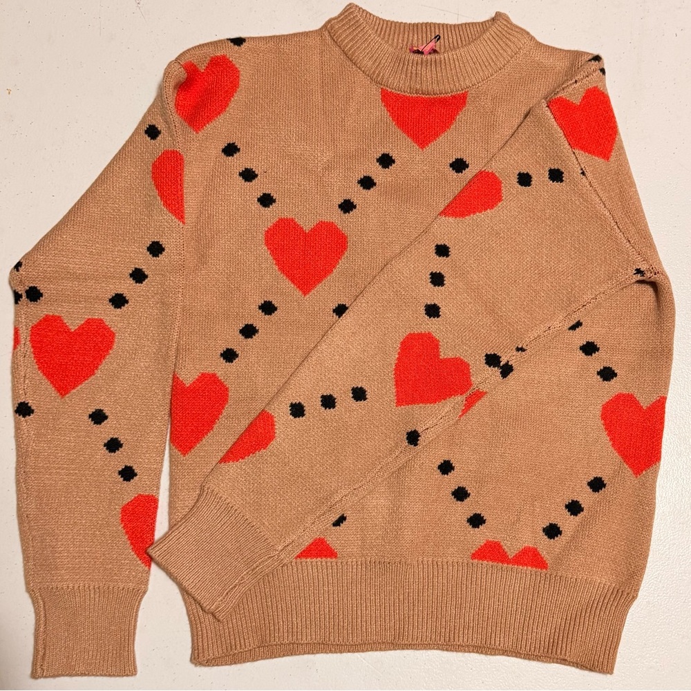 Heart Pattern Tan Sweater